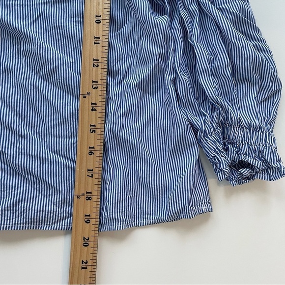 LOFT Women's Blue White Striped Cottage core Long Sleeve Blouse Medium Petite - Picture 8 of 8